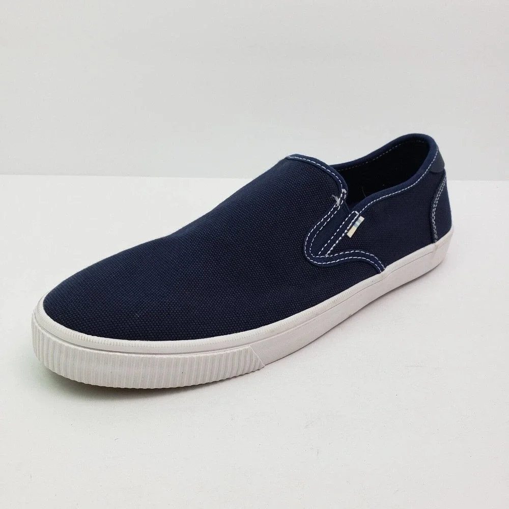 Toms Baja Classic Mens Size 9 Navy Blue Canvas Slip On Casual Loafer Shoes